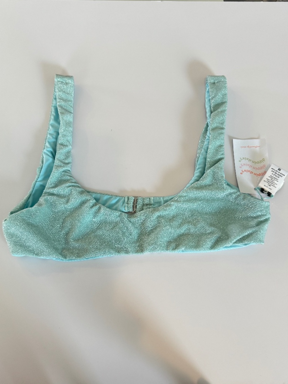 Dippin’ Daisy’s Sunny Turquoise Sparkle Bralette Bikini Top Medium NWT
